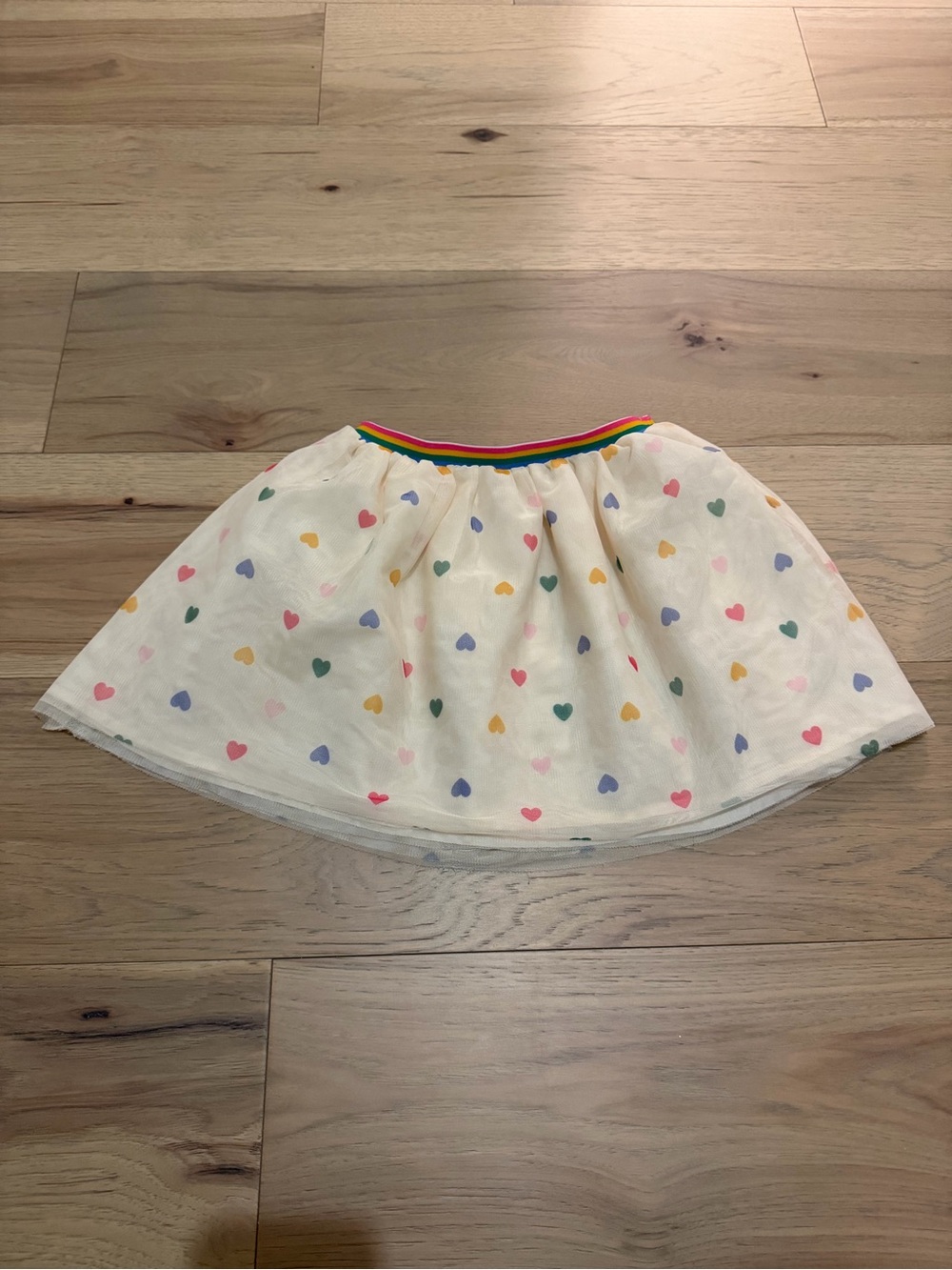 Old Navy Cream Skirt with Rainbow Heart Print and Striped Waistband